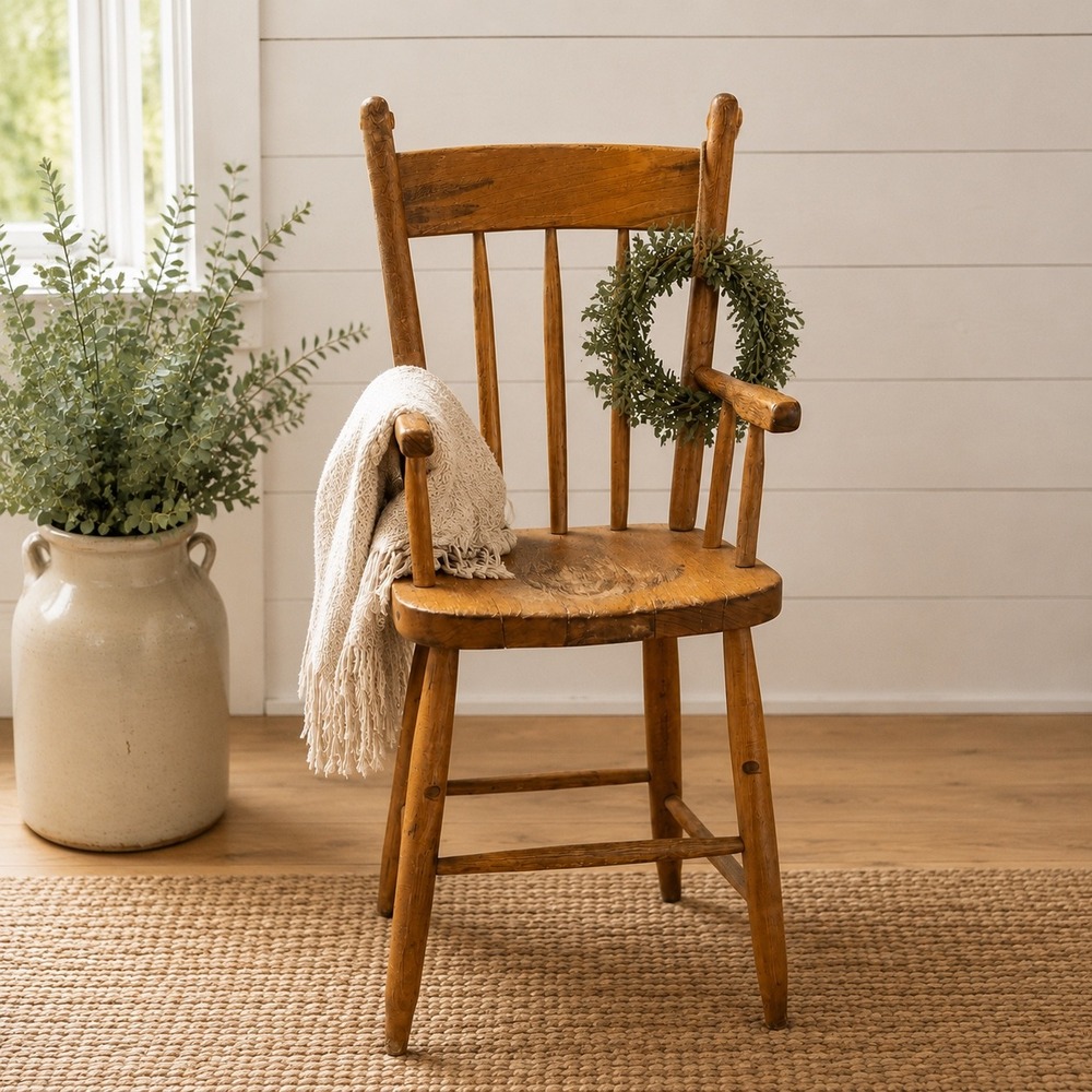 Antique Wooden Armchair Primitive Farmhouse Windsor Style Oak Highchair toddler